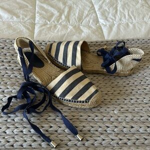 Navy Stripe Lace-Up Espadrille Flats